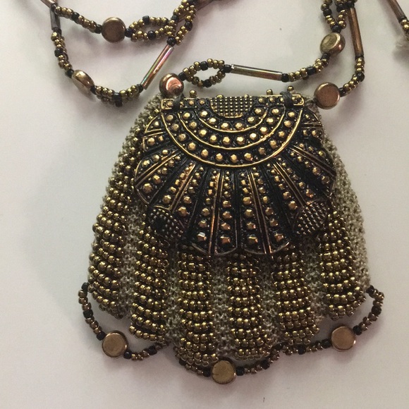 Jewelry - Boho, handmade bronze beaded amulet bag